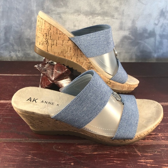 Anne Klein Denim Blue Slip On Cork Wedge Heels Size 9.5 - Picture 3 of 8